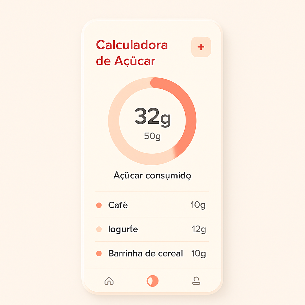 Tela da calculadora de açúcar no app